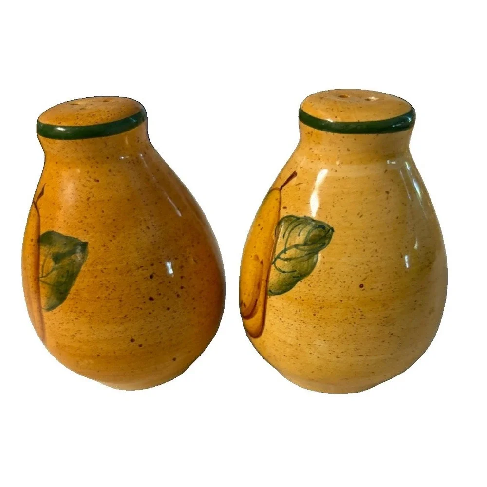Vtg Hand Painted Ceramic Fruit Salt And Pepper Shakers Pear Strawberry 3